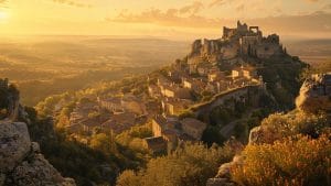 À la découverte d'un village emblématique des Alpilles en PACA, classé parmi les 'Plus Beaux Villages de France' et surplombé par les vestiges d'un château majestueux.